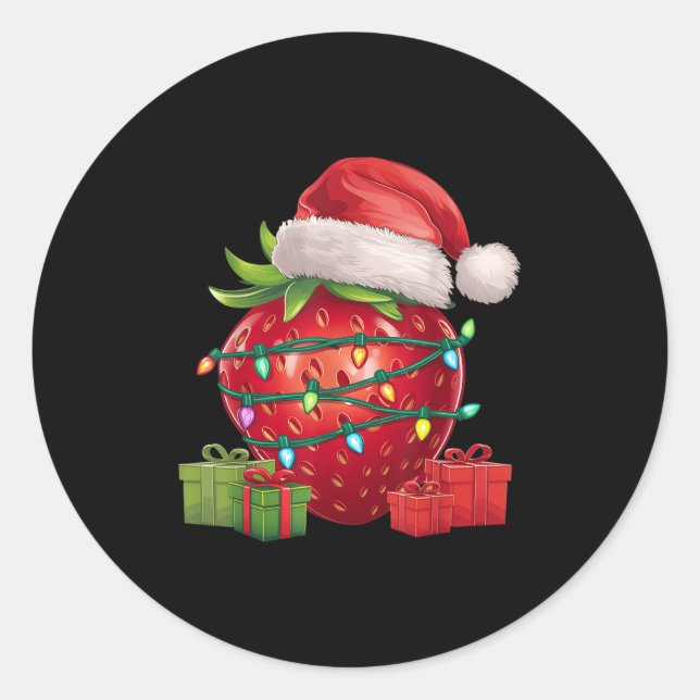 Sticker Rond Xmas Lighting Santa Hat Strawberry Christmas  (Devant)