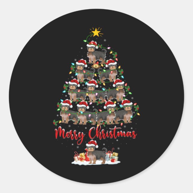 Sticker Rond Xmas Lights Santa Yorkshire Terrier Dog Christmas  (Devant)