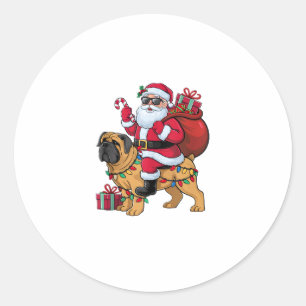Sticker Rond Xmas Lumières Drôle Père Noël équitation Français