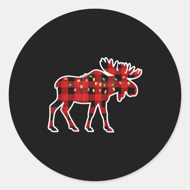 Sticker Rond Xmas Moose Red And Black Buffalo Plaid Christmas L (Devant)