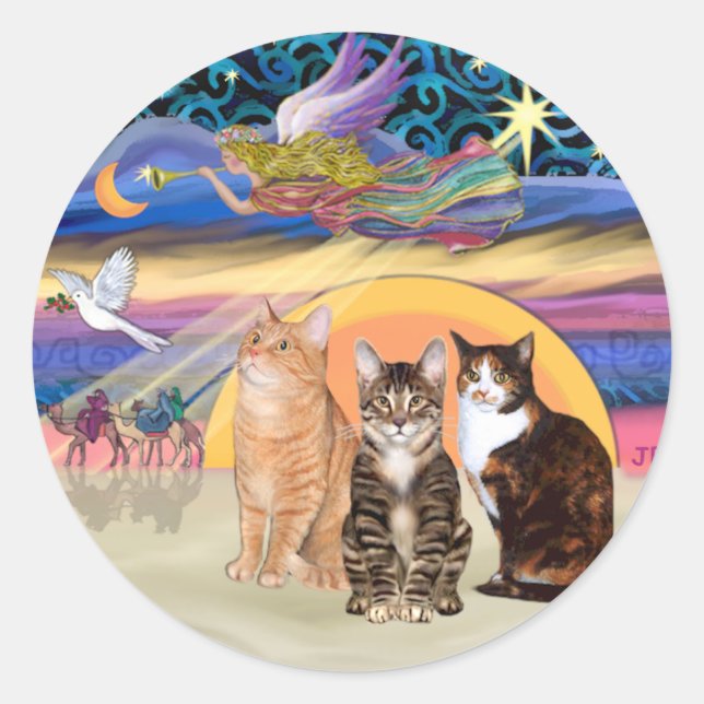 Sticker Rond Xmas Star (R)  -Trois chats (AmSH) (Devant)