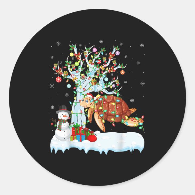 Sticker Rond Xmas Tree Decoration Lighting Sea Turtle Christmas (Devant)