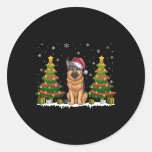 Sticker Rond Xmas Tree illuminent le berger allemand Chien Père