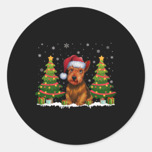 Sticker Rond Xmas Tree Light Scottish Terrier Chien Père Noël C