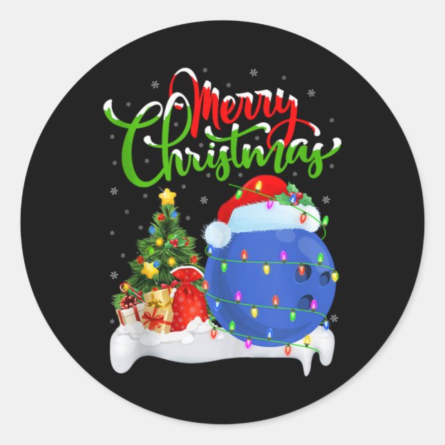 Sticker Rond Xmas Tree Lights Santa Hat Bowling Ball Christmas  (Devant)