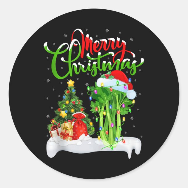 Sticker Rond Xmas Tree Lights Santa Hat Vegetable Celery Christ (Devant)