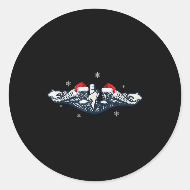 Sticker Rond Xmas Veterans Day U.s Submarine Santa Hat Christma (Devant)