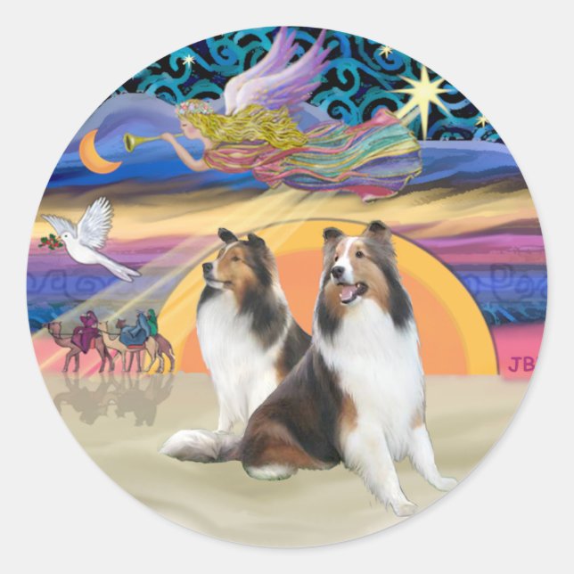 Sticker Rond XmasStar (R)-Deux Shelties (Devant)