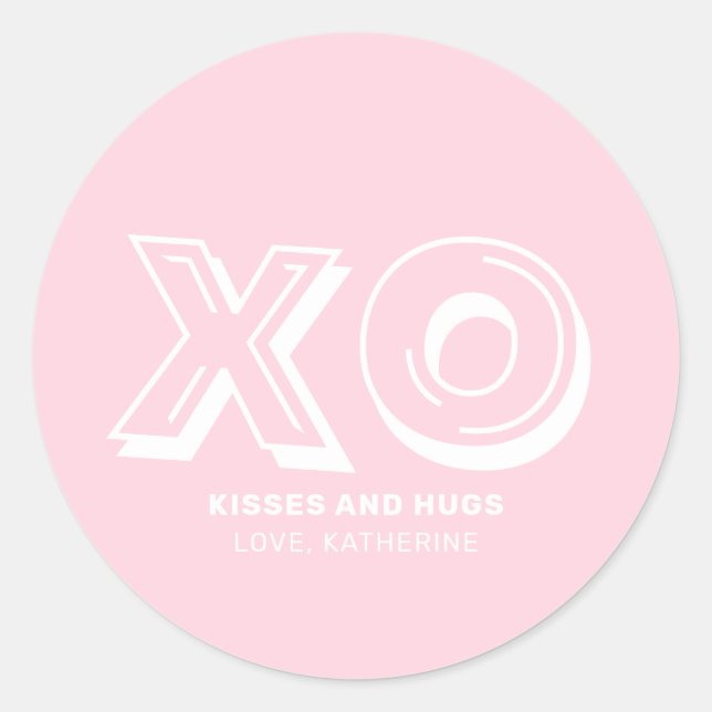 Sticker Rond XO embrasse et embrasse rose moderne texte personn (Devant)