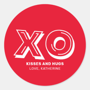 Sticker Rond XO embrasse et embrasse rouge moderne texte person