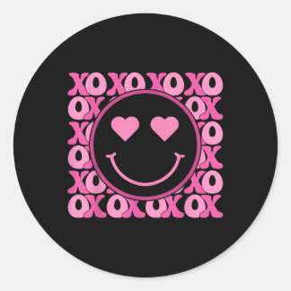 Sticker Rond Xo Smile Rose Visage Coeur Yeux Coeur Super Valent
