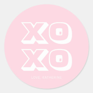 Sticker Rond XO XO rose blanc moderne typographie audacieuse pe