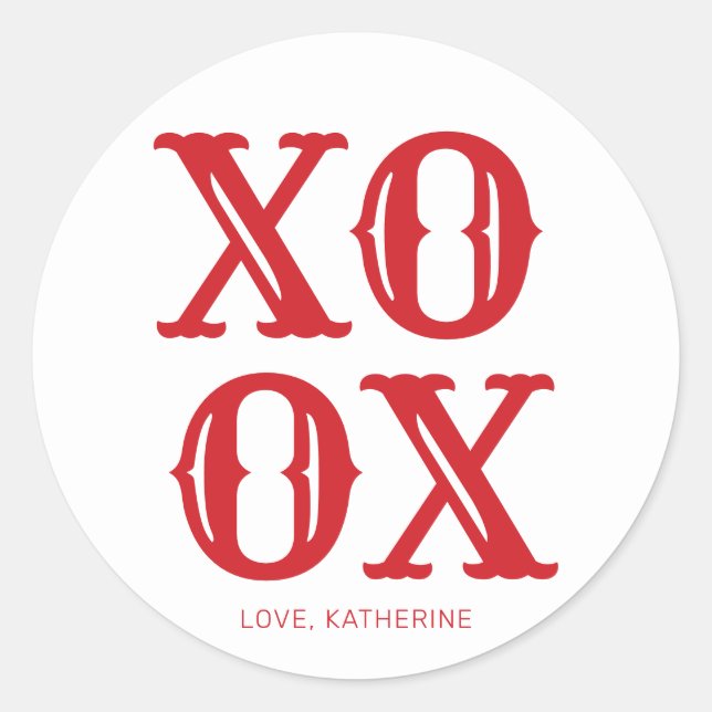 Sticker Rond XOXO blanc rouge mignon typographie personnalisée (Devant)