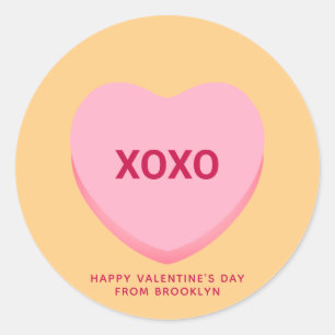 Sticker Rond XOXO coeur de conversation orange rose Valentine