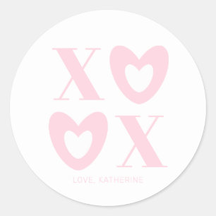 Sticker Rond XOXO coeur rose blanc moderne girly mignon personn