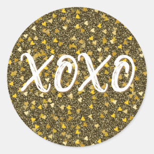 Sticker Rond XOXO Cœurs Dorés Confettis Paillettes