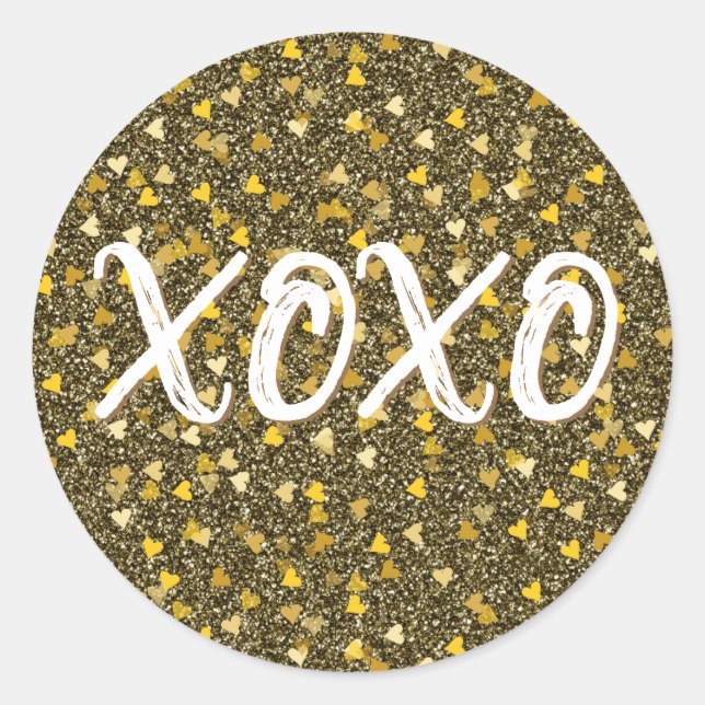 Sticker Rond XOXO Cœurs Dorés Confettis Paillettes (Devant)