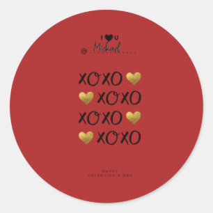 Sticker Rond  "XOXO" Cœurs en Or Joyeuse Saint-Valentin Rouge