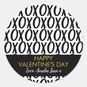 Sticker Rond XOXO Embrasse Baisers Noir Blanc Minimaliste Valen