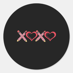 Sticker Rond Xoxo Enseignant Saint Valentin Crayon Et Pomme 2 