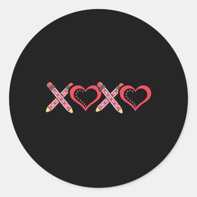 Sticker Rond Xoxo Enseignant Saint Valentin Crayon Et Pomme 2  (Devant)