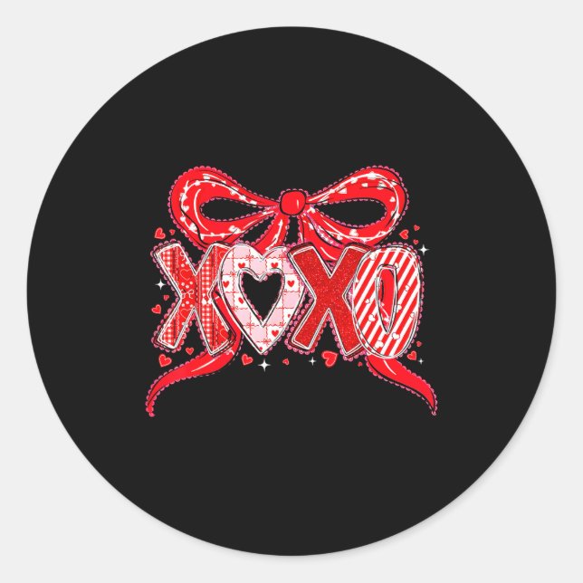 Sticker Rond Xoxo Funny Valentines Day Love Coquette Bow Checke (Devant)