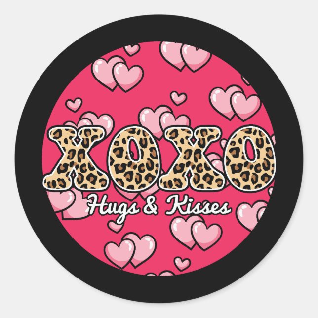 Sticker Rond XOXO Hugs & Kisses Coeurs roses Saint-Valentin (Devant)