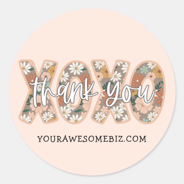 Sticker Rond XOXO Merci Script Boho Floral Cute Business (Devant)