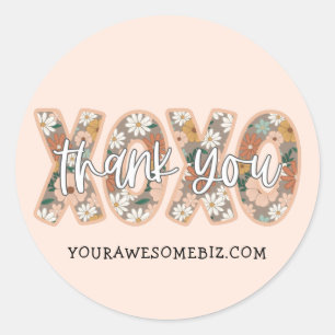 Sticker Rond XOXO Merci Script Boho Floral Cute Business