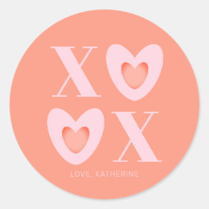 Sticker Rond XOXO pêche et coeurs roses typographie moderne mig