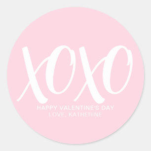 Sticker Rond XOXO rose mignon moderne personnalisée Saint Valen
