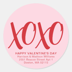 Sticker Rond XOXO rose rouge mignon adresse de la Saint Valenti