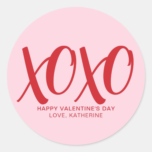 Sticker Rond XOXO rose rouge mignon moderne coutume Saint Valen (Devant)
