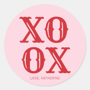 Sticker Rond XOXO rose rouge mignon typographie personnalisée