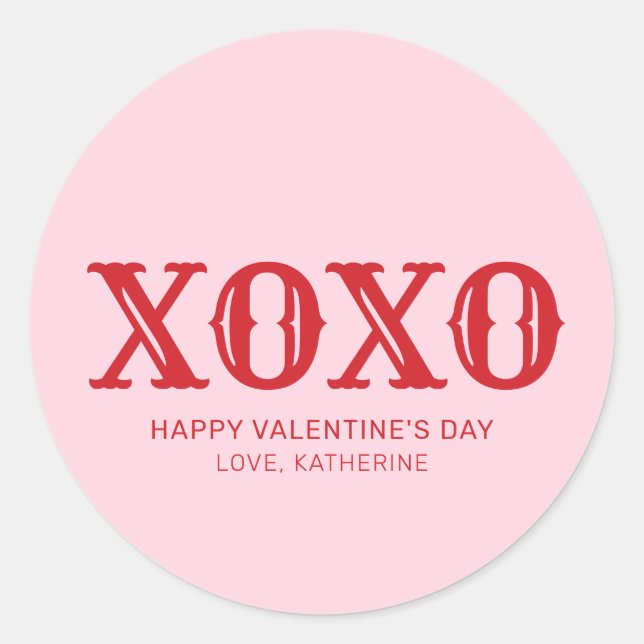 Sticker Rond XOXO rose rouge typographie mignonne Saint Valenti (Devant)