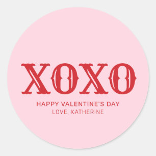 Sticker Rond XOXO rose rouge typographie mignonne Saint Valenti