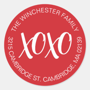 Sticker Rond XOXO rouge blanc Adresse Saint Valentin