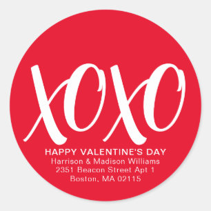 Sticker Rond XOXO rouge blanc mignon moderne valentine's Day ad