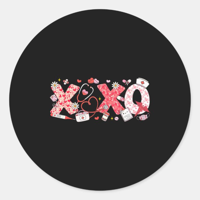 Sticker Rond Xoxo Stethoscope Valentine Rn Pct Cna Nurse Nurse  (Devant)