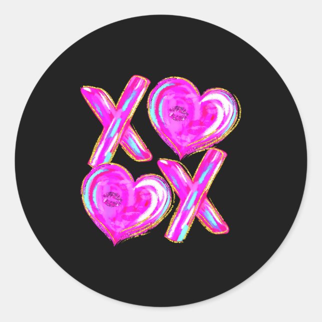 Sticker Rond Xoxo Valentines Day Love Funny Coquette Bow Checke (Devant)