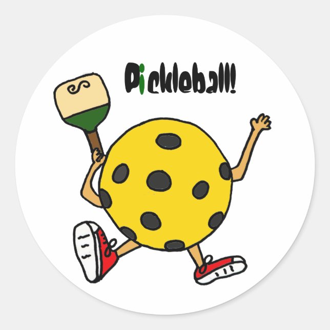 Sticker Rond XX- Caractère amusant de Pickleball (Devant)