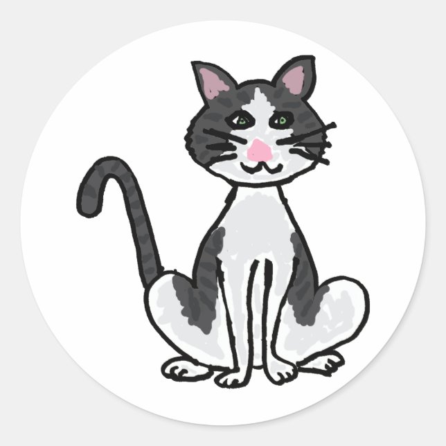 Sticker Rond XX- Chat gris et blanc Kitty (Devant)