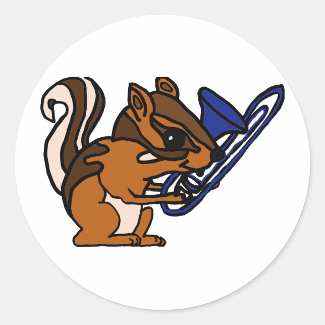 Sticker Rond XX- Chipmunk Jouer à Trombone Cartoon (Devant)