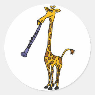 Sticker Rond XX girafe jouant la clarinette