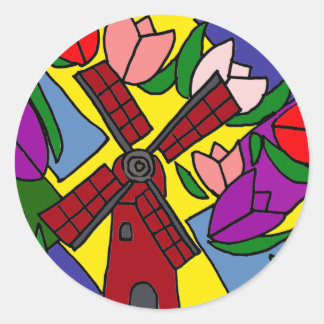 Sticker Rond XX- Windmill et tulipes Floral Art
