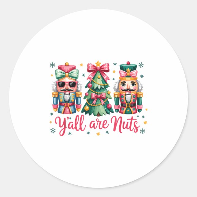 Sticker Rond Y’all Are Nuts Funny Christmas Humor Tree Nutcrack (Devant)