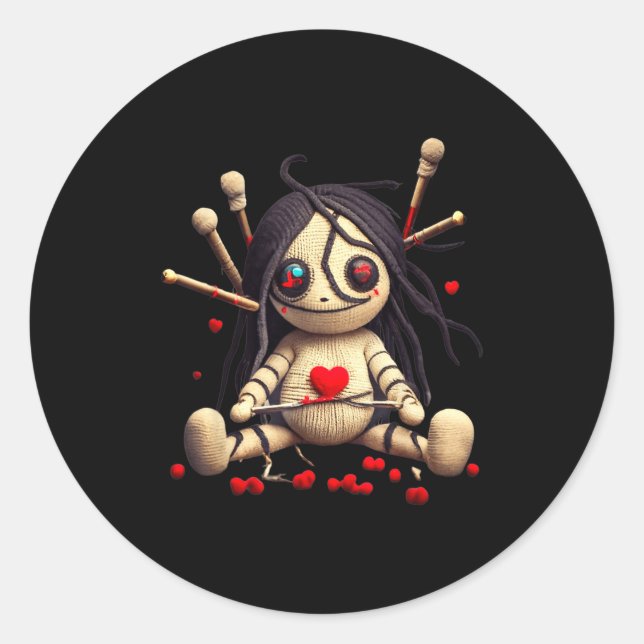 Sticker Rond Y Cute Sitting Voodoo Doll Halloween Valentine Day (Devant)
