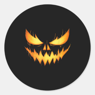 Sticker Rond Y Jack-o'-lantern Citrouille sculpté face Hallowee