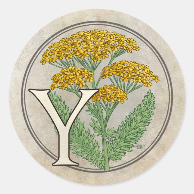 Sticker Rond Y pour le monogramme de fleurs jaunes (Devant)