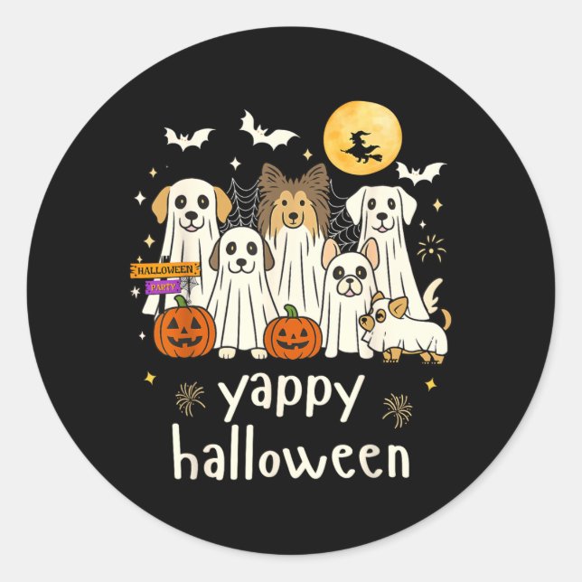 Sticker Rond Yappy Halloween Drôles de chiens fantômes Hallowee (Devant)